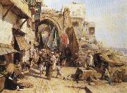 Gustav Bauernfeind Jaffa Street Scene. oil